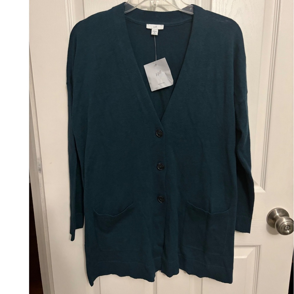 NEW J Jill | V-Neck Cardigan Sweater Peacock Blue Sz MP 24686286